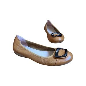 Venus Celia Tan Yellow Pebbled Leather Buckle Ballet Flats Round Toe US 9.5